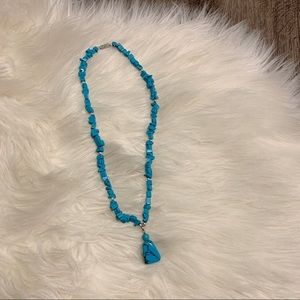 Vintage Turquoise Blue Stone Teardrop Bohemian Chic Bead Necklace